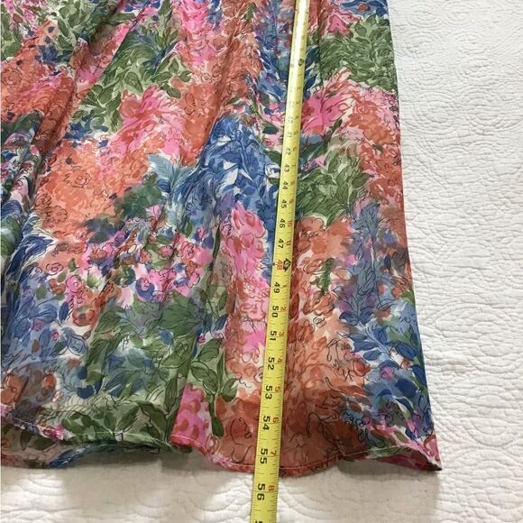 Vintage 60s Floral Print Ruffle Neck Long Sleeve Maxi Dress - Picture 15 of 16